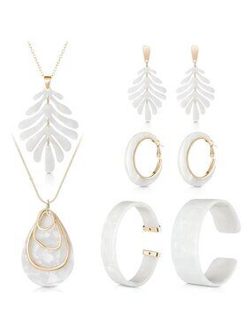 2 Sets Acrylic Jewelry Set for Women Statement Earrings Necklace Bracelet Marble